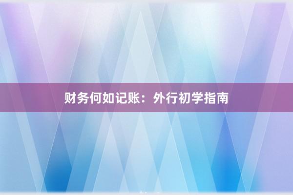 财务何如记账：外行初学指南